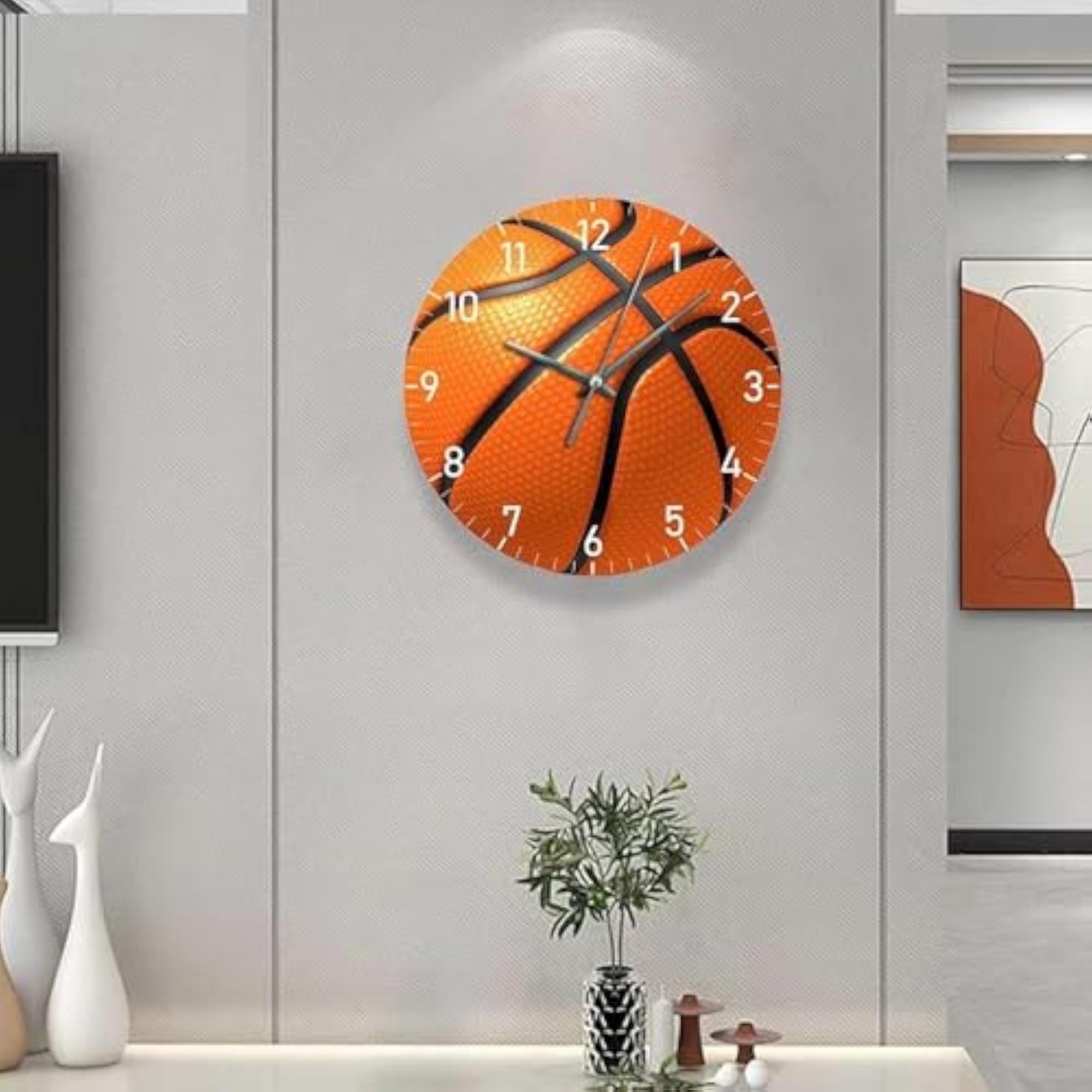 Basketball Wall Clock, Simple Round Design for Dining Room